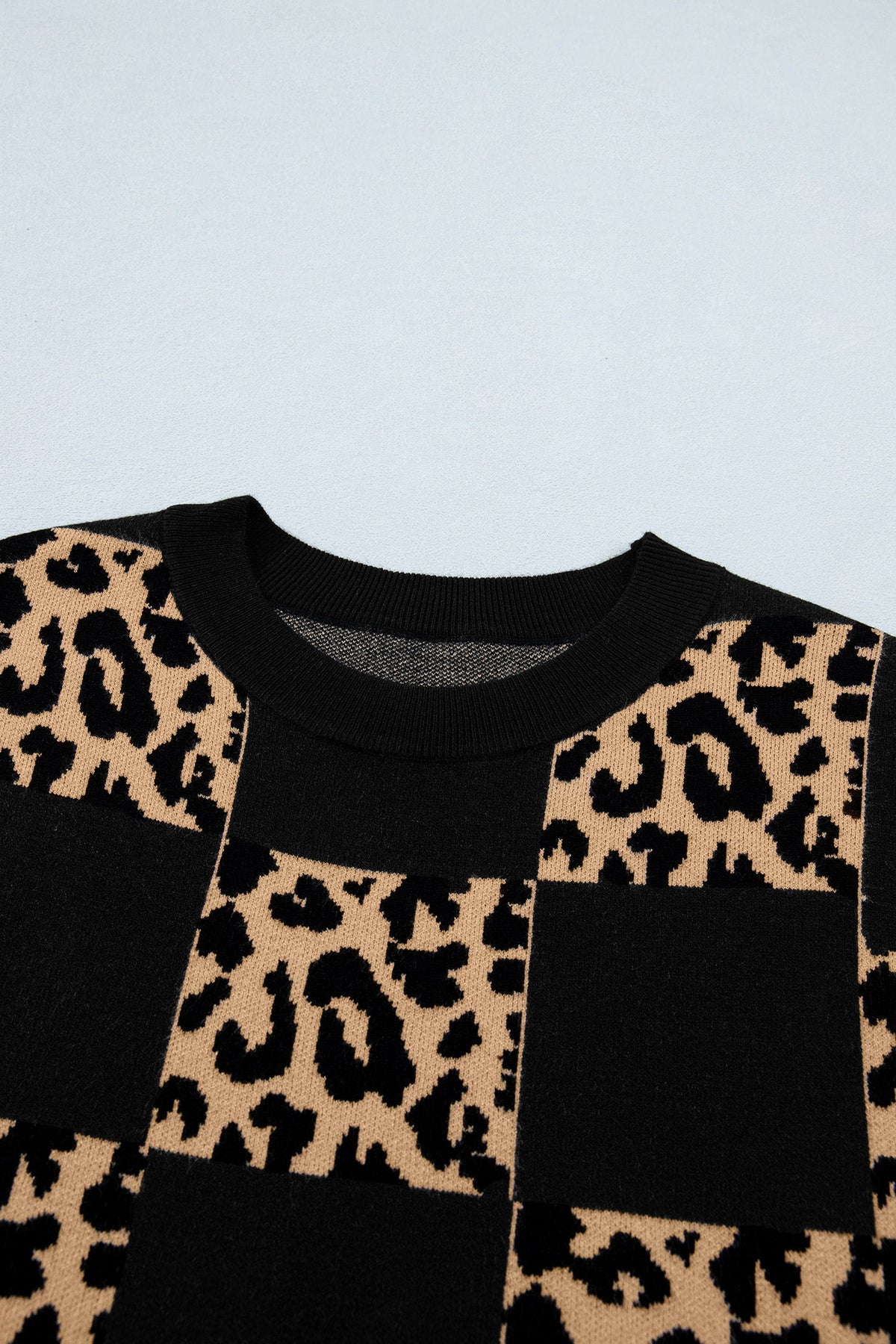 Leopard Checker Short Sleeve Knit Sweater
