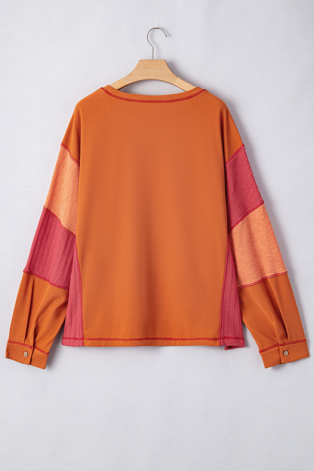 Plus Size Textured Knit Patchwork Chest Pocket Top