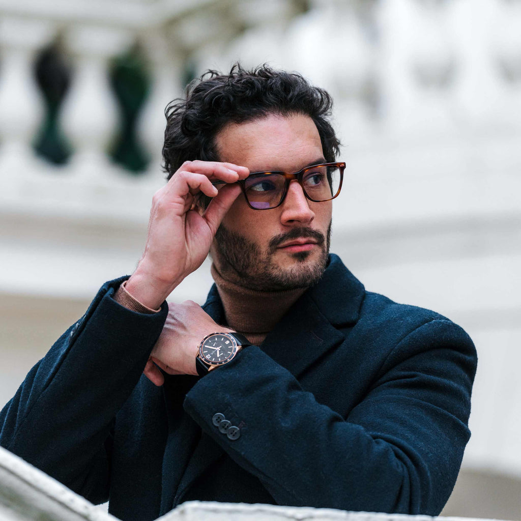 Cooper Blue Light Glasses - Rye Tort Square Italian Acetate Frame