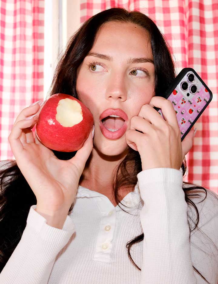 An Apple a Day iPhone Case with Pink Gingham and Floral Print - Image 33