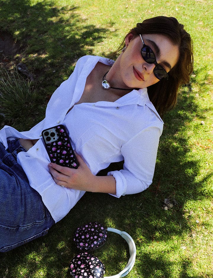 Black and Pink Floral iPhone Case