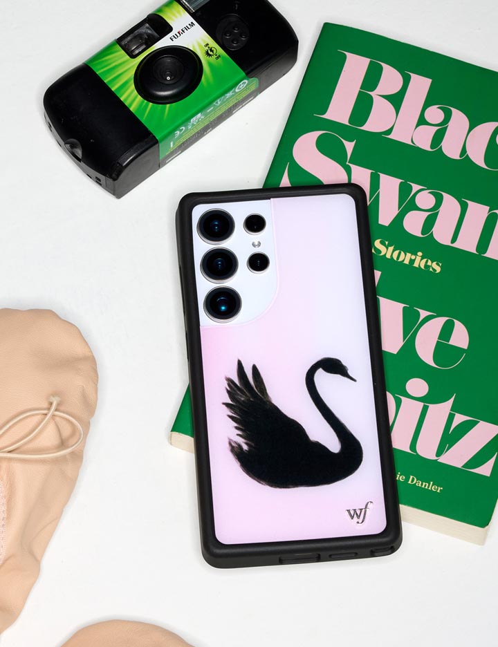 Black Swan Samsung Galaxy Case with Soft Pink Background