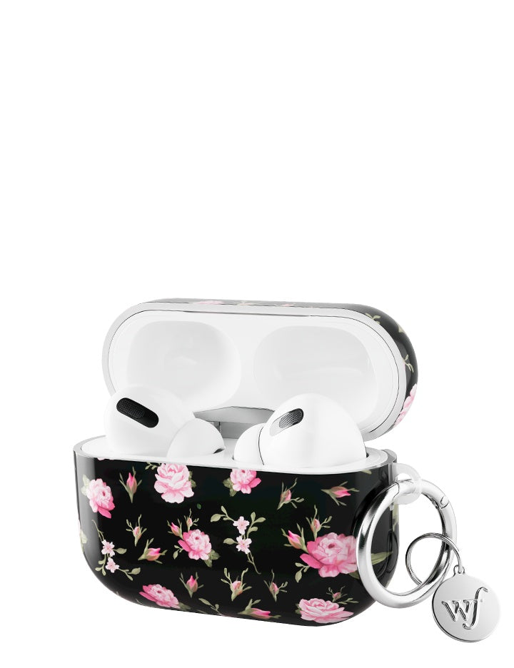 Black and Pink Floral AirPods Pro Case with Keychain Loop