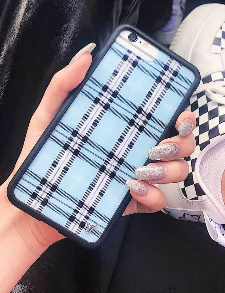 Blue Plaid Protective iPhone Case with Silver Emblem - Image 26