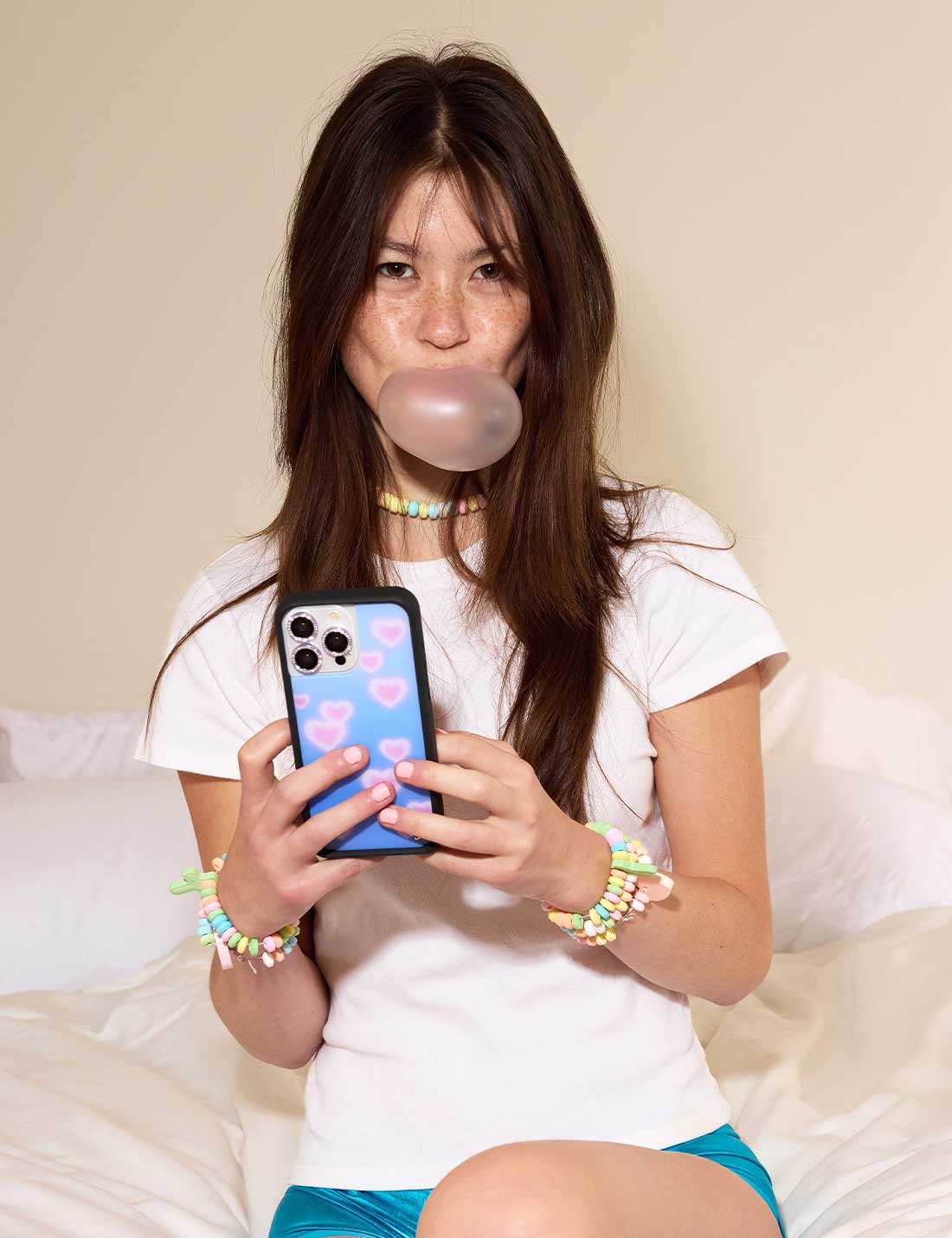 Dreamy Hearts Phone Case with Blue Background and Pink Hearts - Image 32