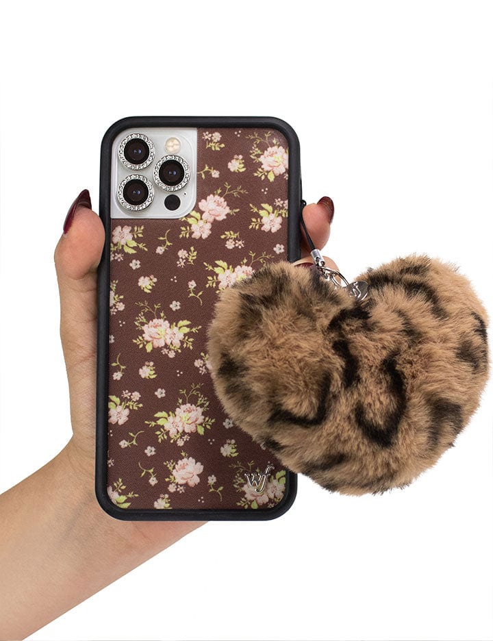 Fuzzy Leopard Print Heart Phone Charm with Metal WF Detail - Image 2