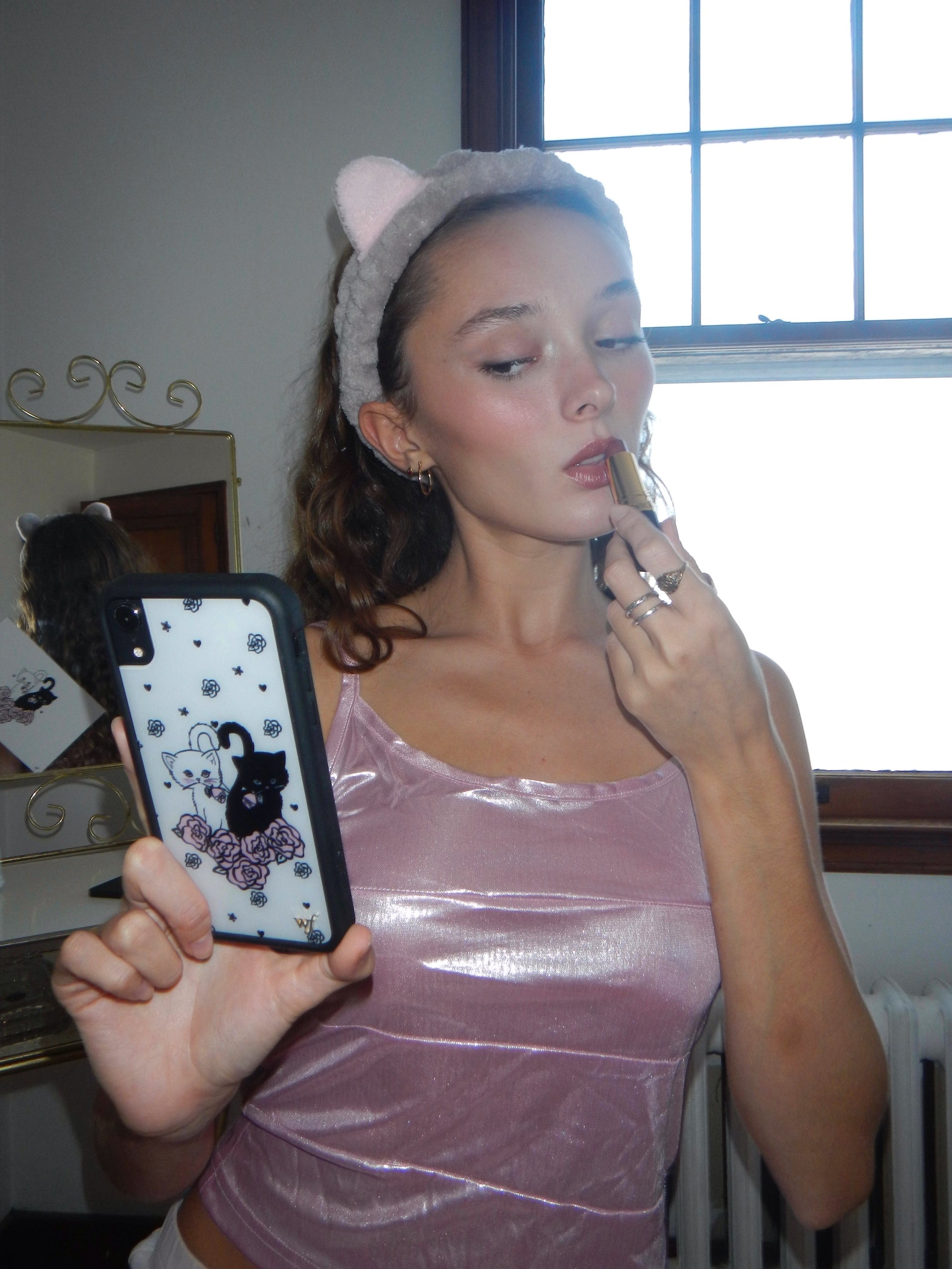 Kittens Floral iPhone Case with Protective Black Rubber Bumper - Image 27