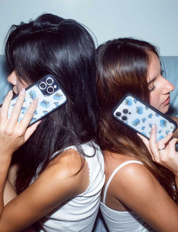 Moonlight Rose iPhone Case with Blue Floral Print and Black Bumper - Image 31