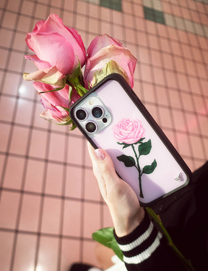 Pink Rose iPhone Case with Protective Black Rubber Bumper