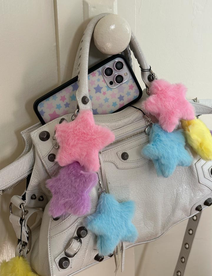 Fluffy Star Charm in Purple for Phone Case or Handbag - Image 2