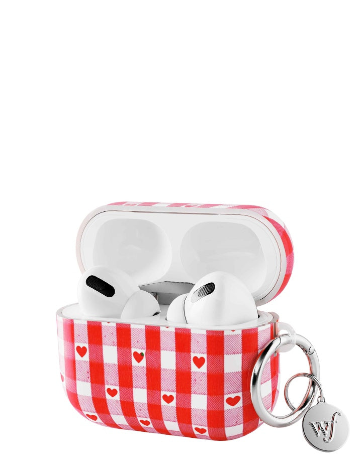 Red Gingham Hearts AirPods Case with Keychain Clip - Image 2