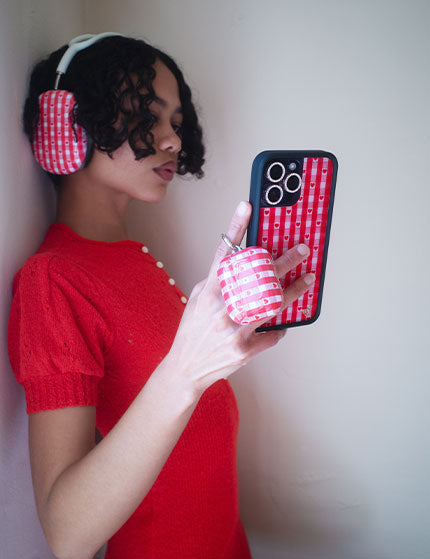 Red Gingham Hearts AirPods Case with Keychain Clip - Image 4