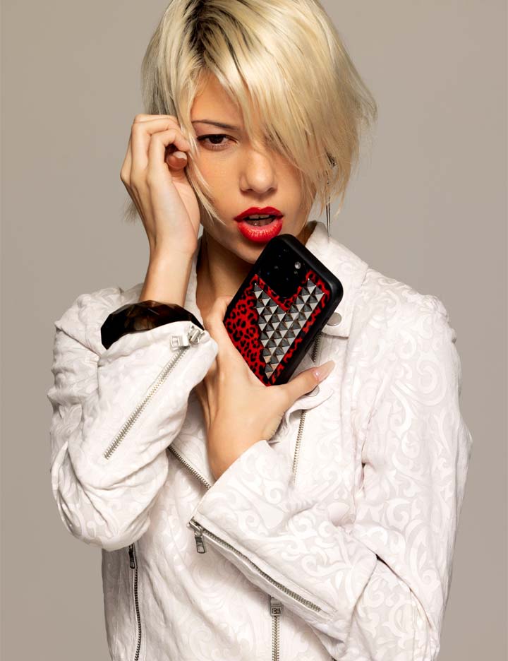 Red Leopard Print iPhone Case with Silver Stud Accents
