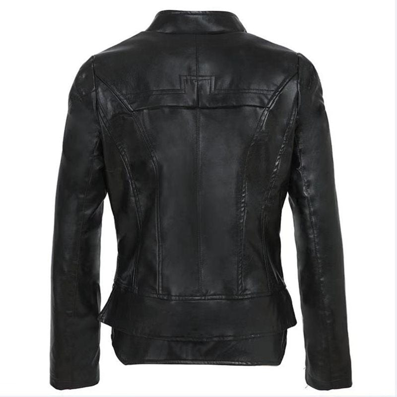 Women's Gothic Black Faux Leather Biker Jacket Slim Fit - Image 3