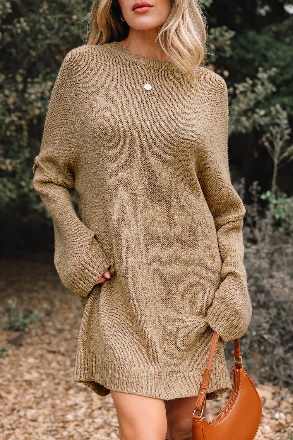 Laylani Drop Shoulder Slouchy Sweater in Camel and Tan