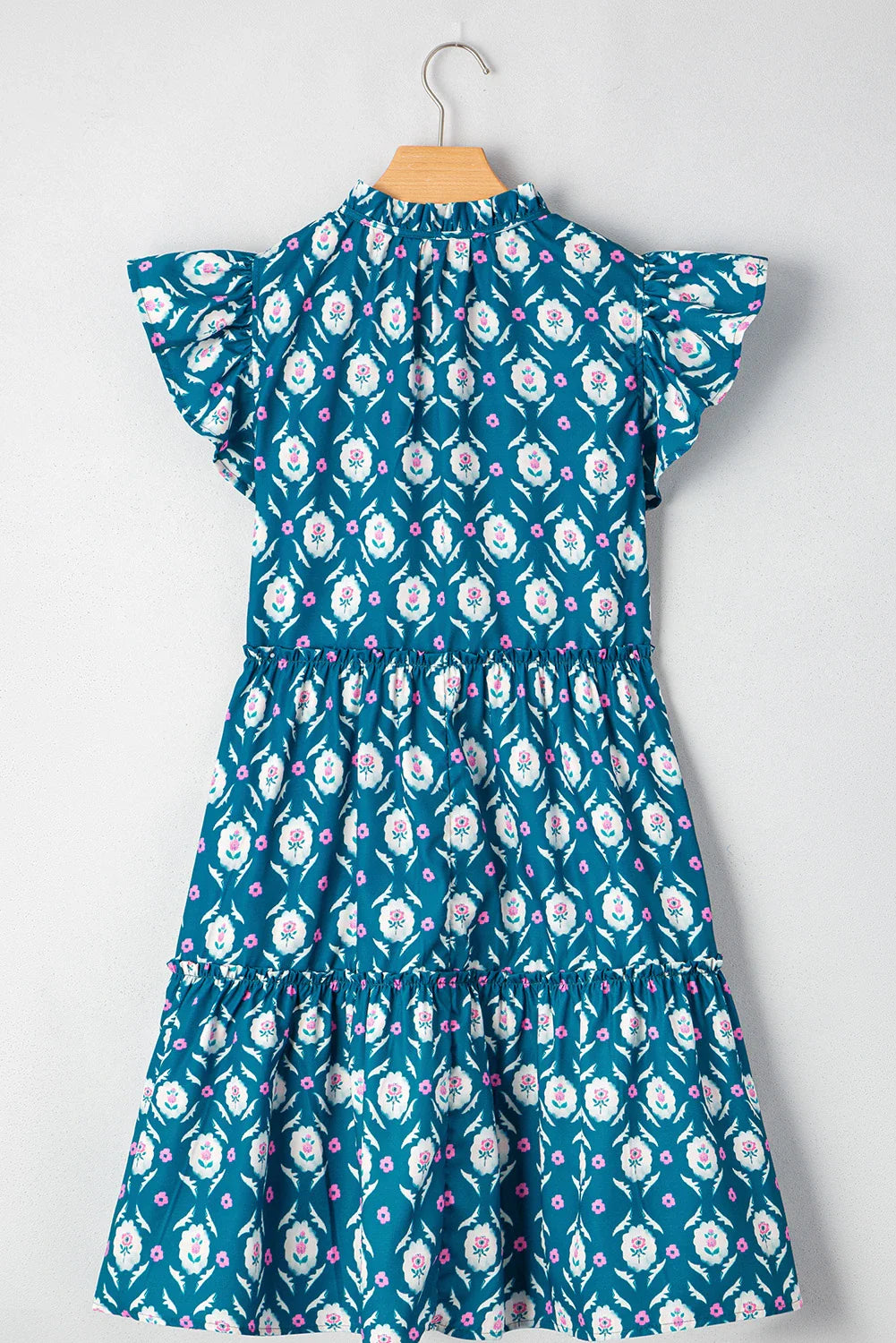 Women's Floral Split Neck Ruffle Sleeve Mini Dress