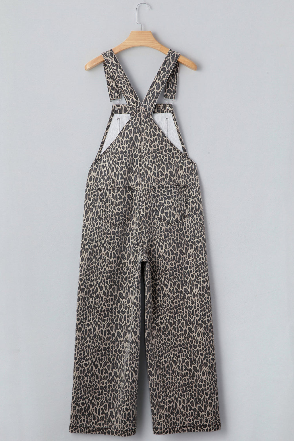Leopard Straight Leg Loose Denim Overall Jumpsuit