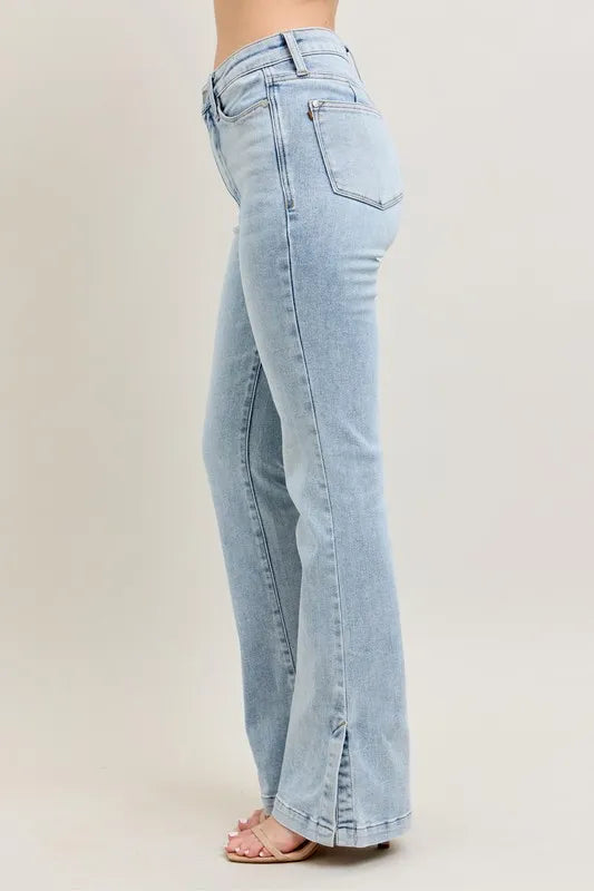 Judy Blue Tummy Control Vintage Wash Side Slit Slim Boot Jeans