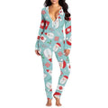 Women’s Printed V-Neck Button Front Knit Jumpsuit Loungewear