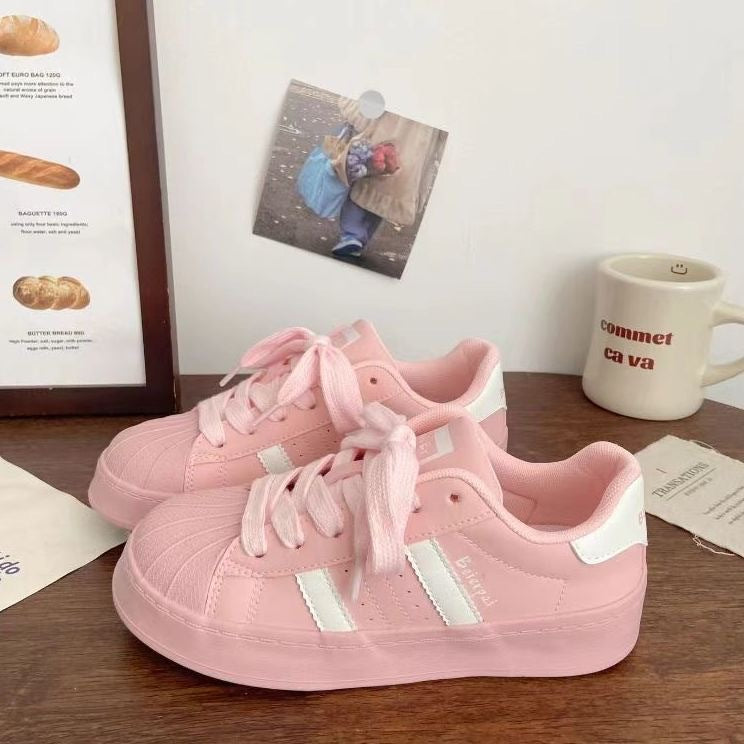 Women's Shell Toe Casual Sneakers Low-Top Lace-Up Trainers - Image 4