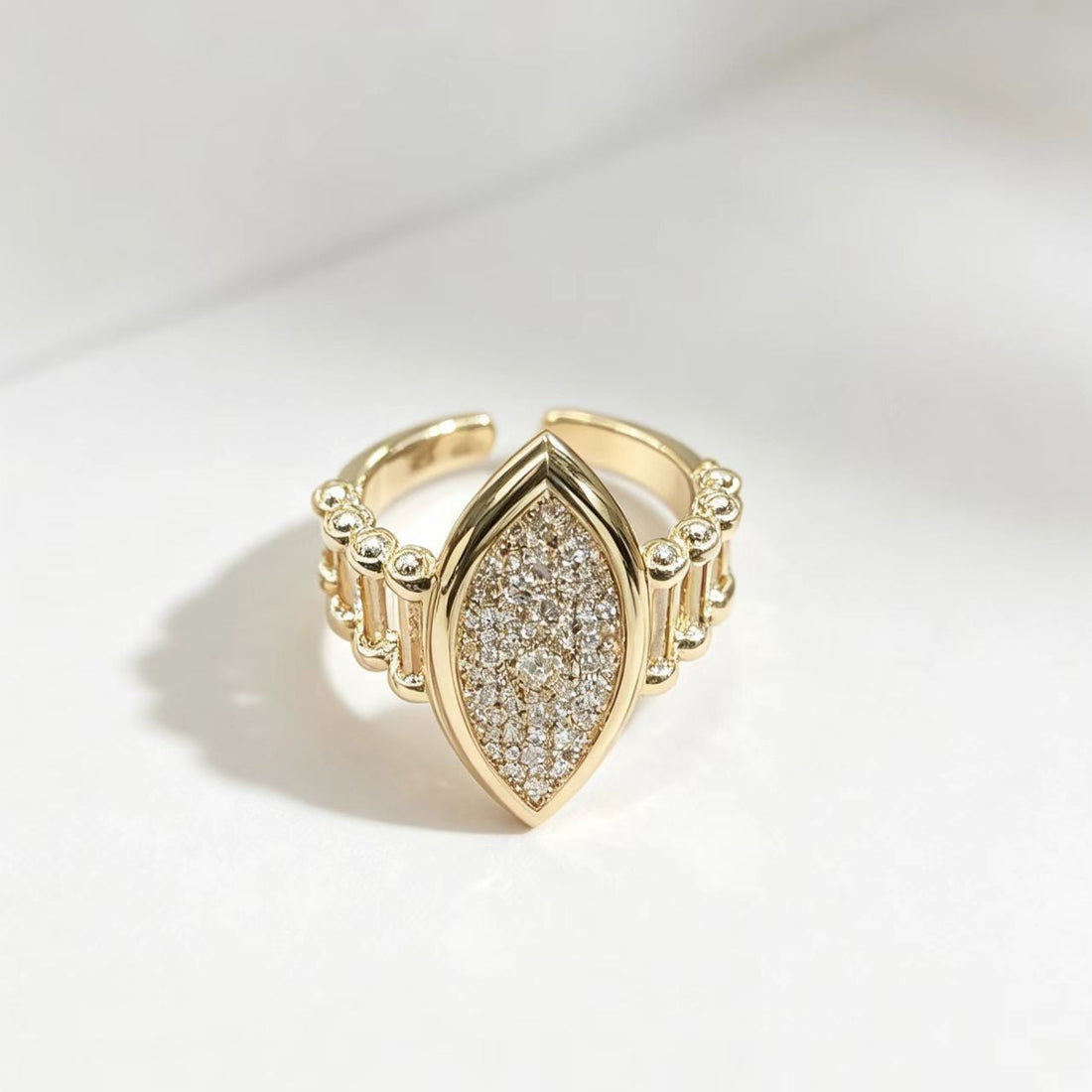 Adjustable Water-Drop Geometric Ring with Diamond Accents