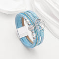 Drilled-bead Multi-layer PU Leather Braided Magnetic-clasp Bracelet