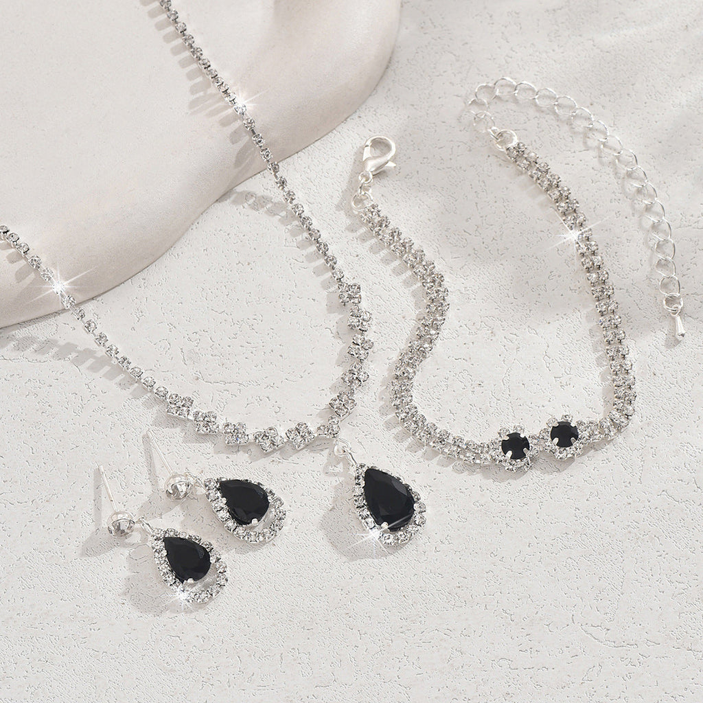 Factory Supply Wholesale Explosions Crystal Zircon Necklace Earrings Bracelet Three-piece Set Of Suit Jewelry