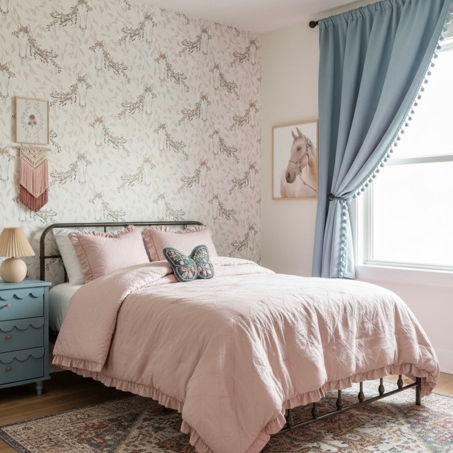 Trixie wallpaper pattern by Hearten Design on a clean interior wall