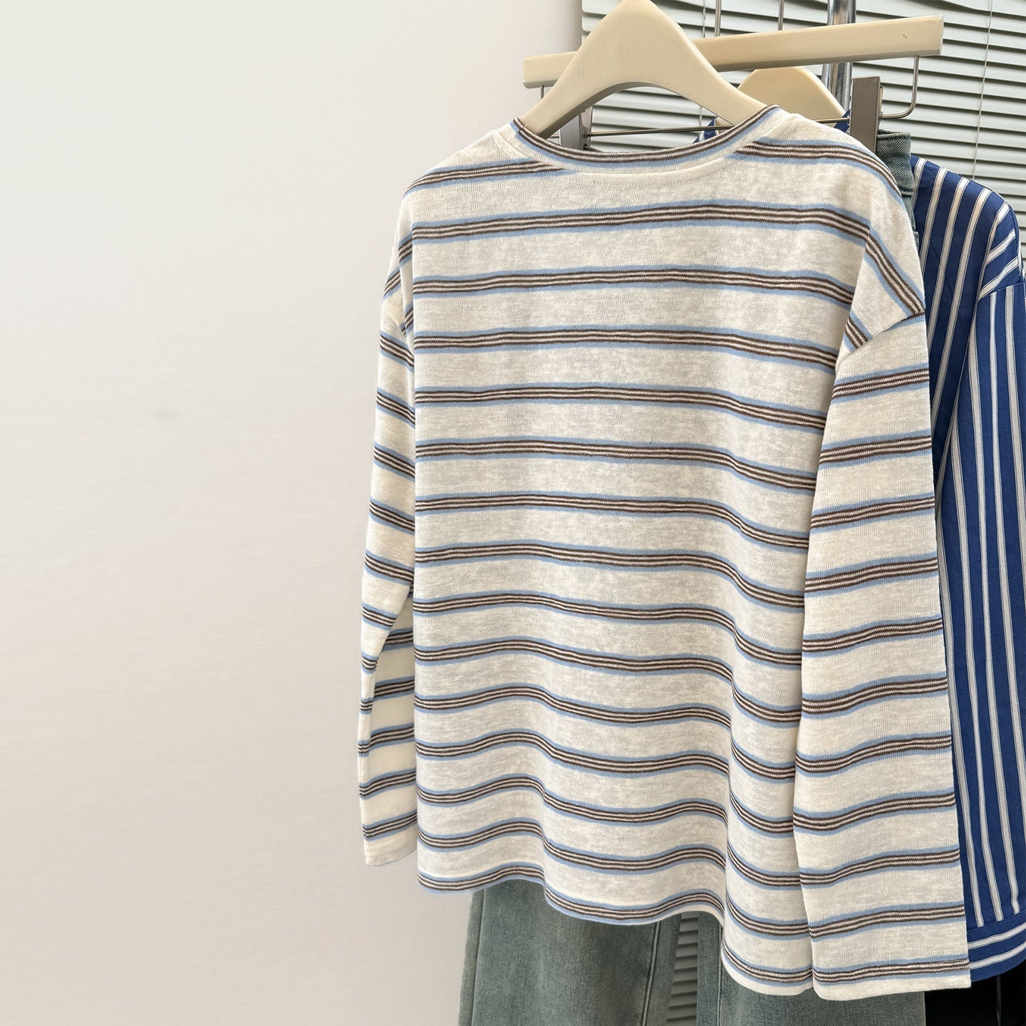 Women's Striped Long Sleeve T-Shirt with Chest Pocket - Image 2