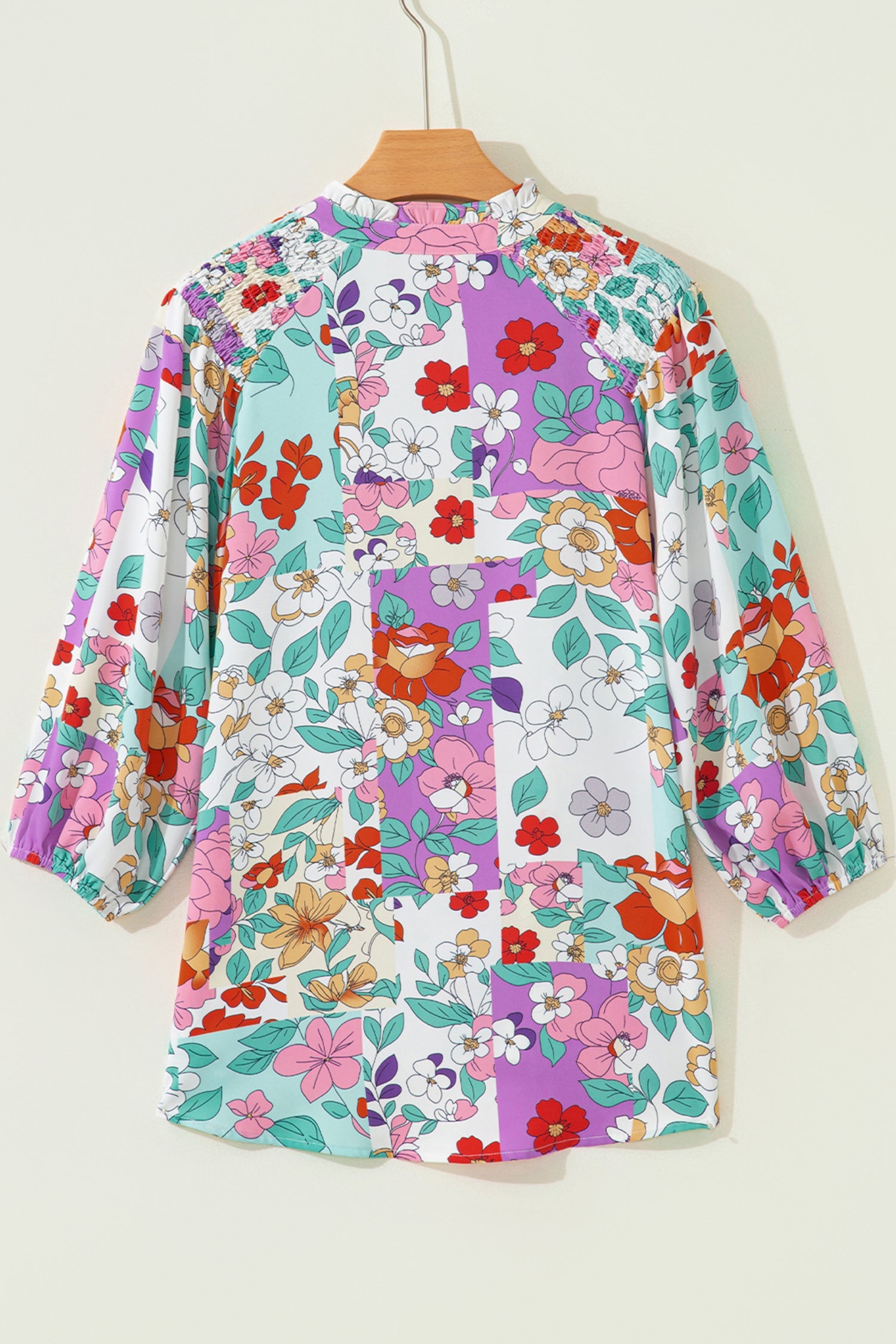 Pink Floral Patchwork Frilly Long Sleeve Shirt