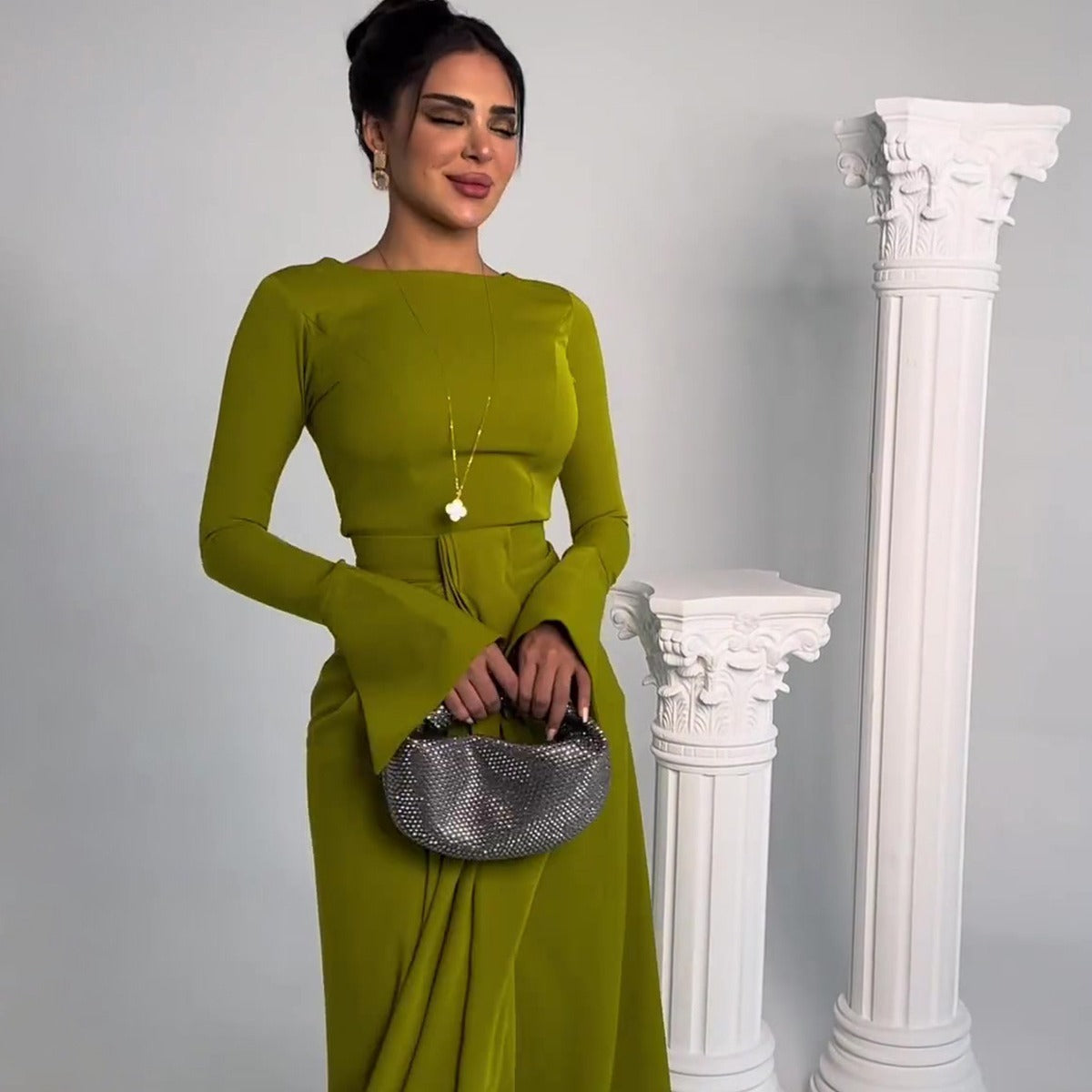 Graceful High-Waisted Satin Banquet Long Dress