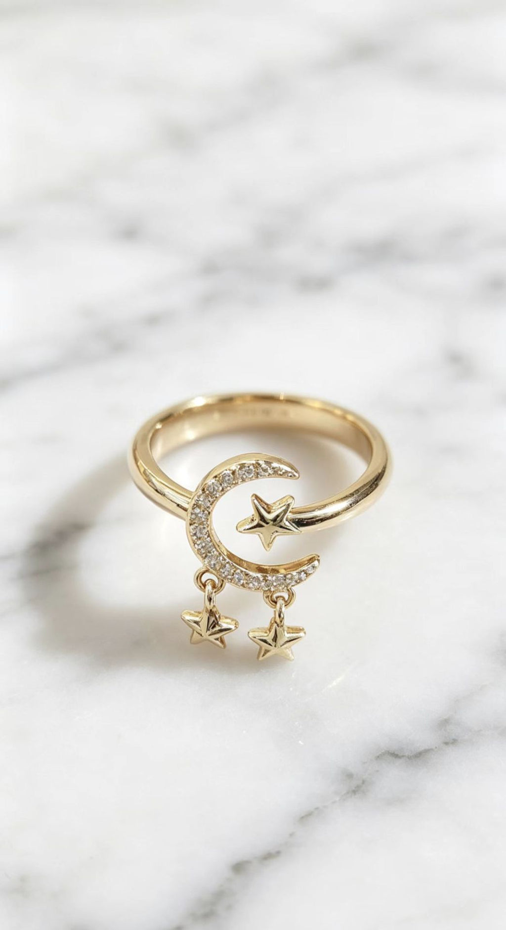 Adjustable Gold Star and Moon Open Ring for Women - Light Luxury