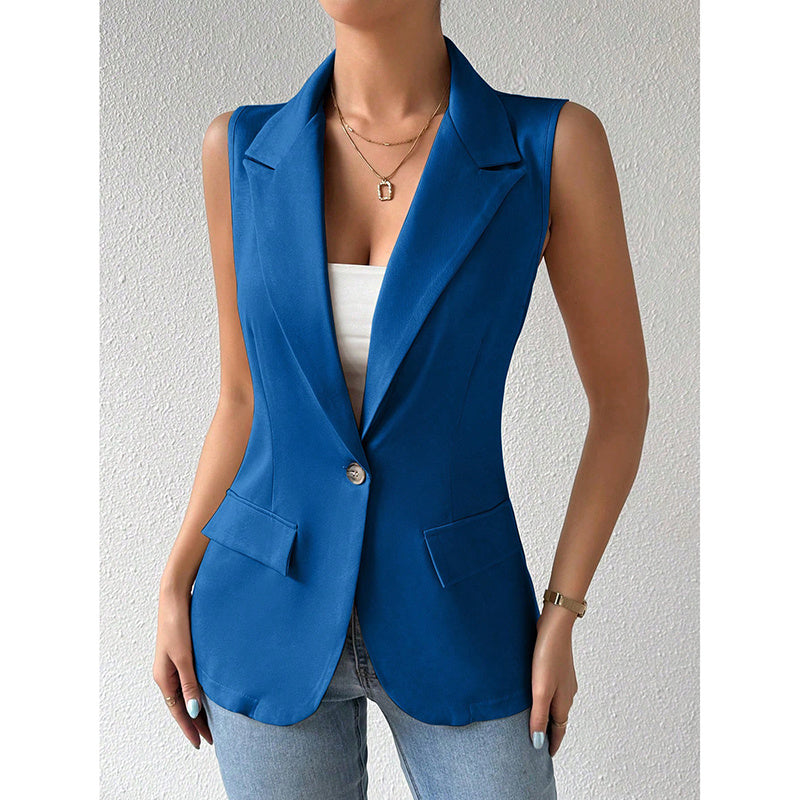 Women's Tailored Sleeveless Vest Blazer in Apricot