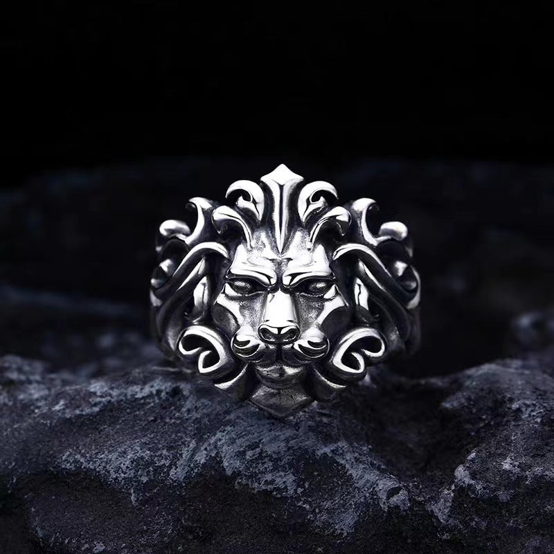 Majestic Lion Silver-Plated Adjustable Mens Ring