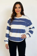 Pima Cotton Striped Long Sleeve T-Shirt | Exposed Seam Crew Neck