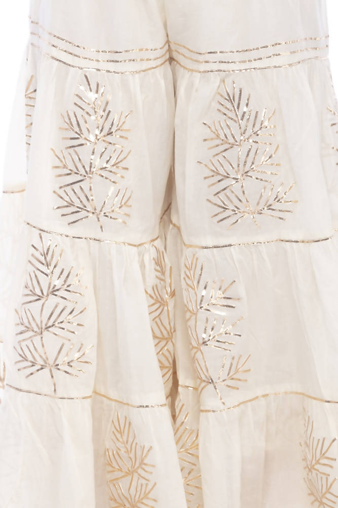 Off White Cotton Sharara Pants for Girls with Traditional Gota Work