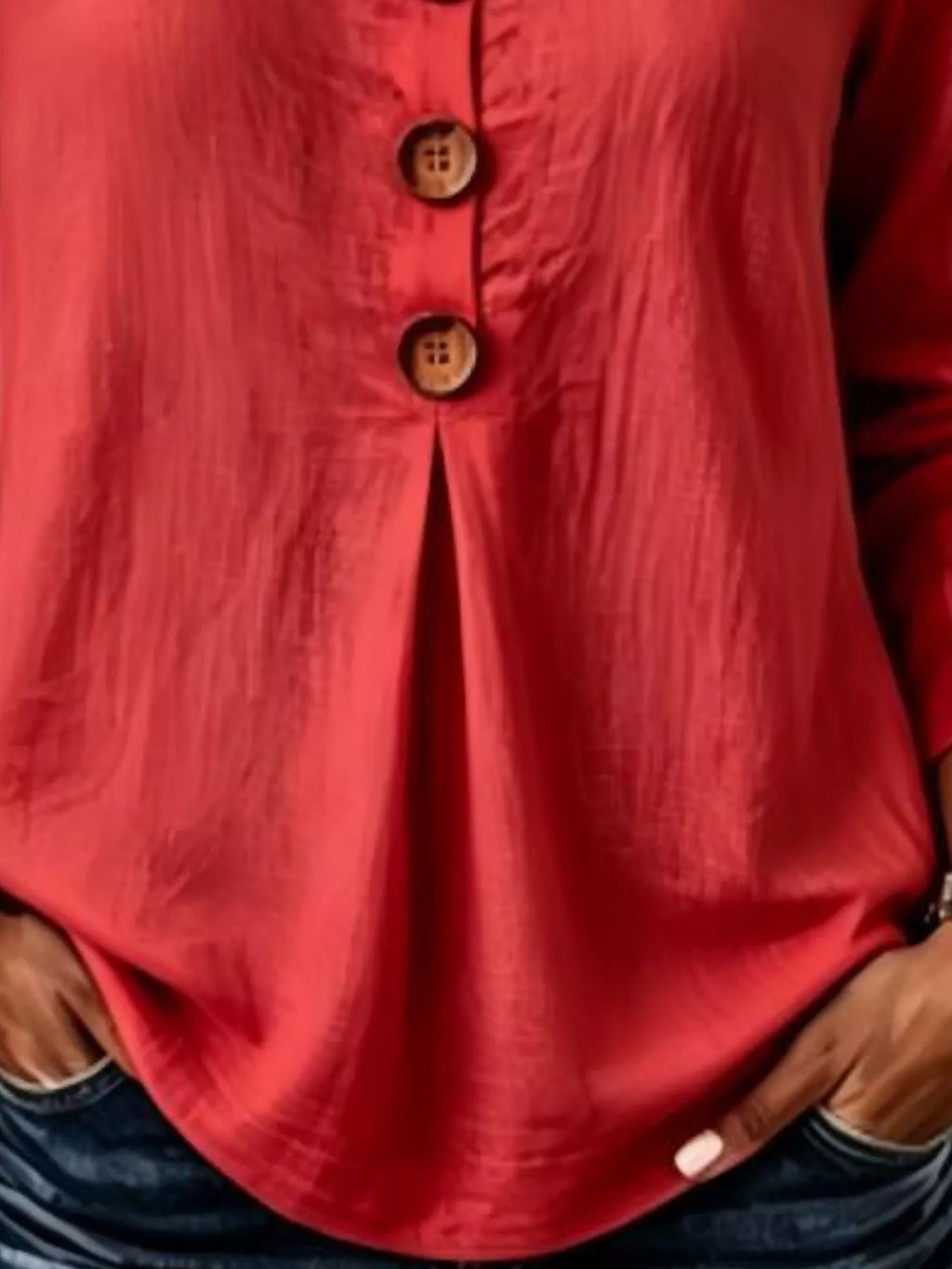 Full Size Button Detail Long Sleeve Blouse Plus Size