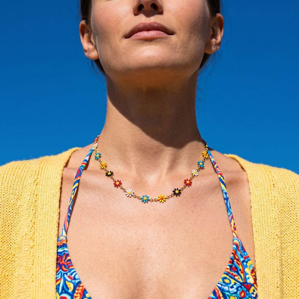 Style Collarbone Chain, Flower Enamel Drip Women Necklace, Niche Color Contrast Neck Chain Jewelry