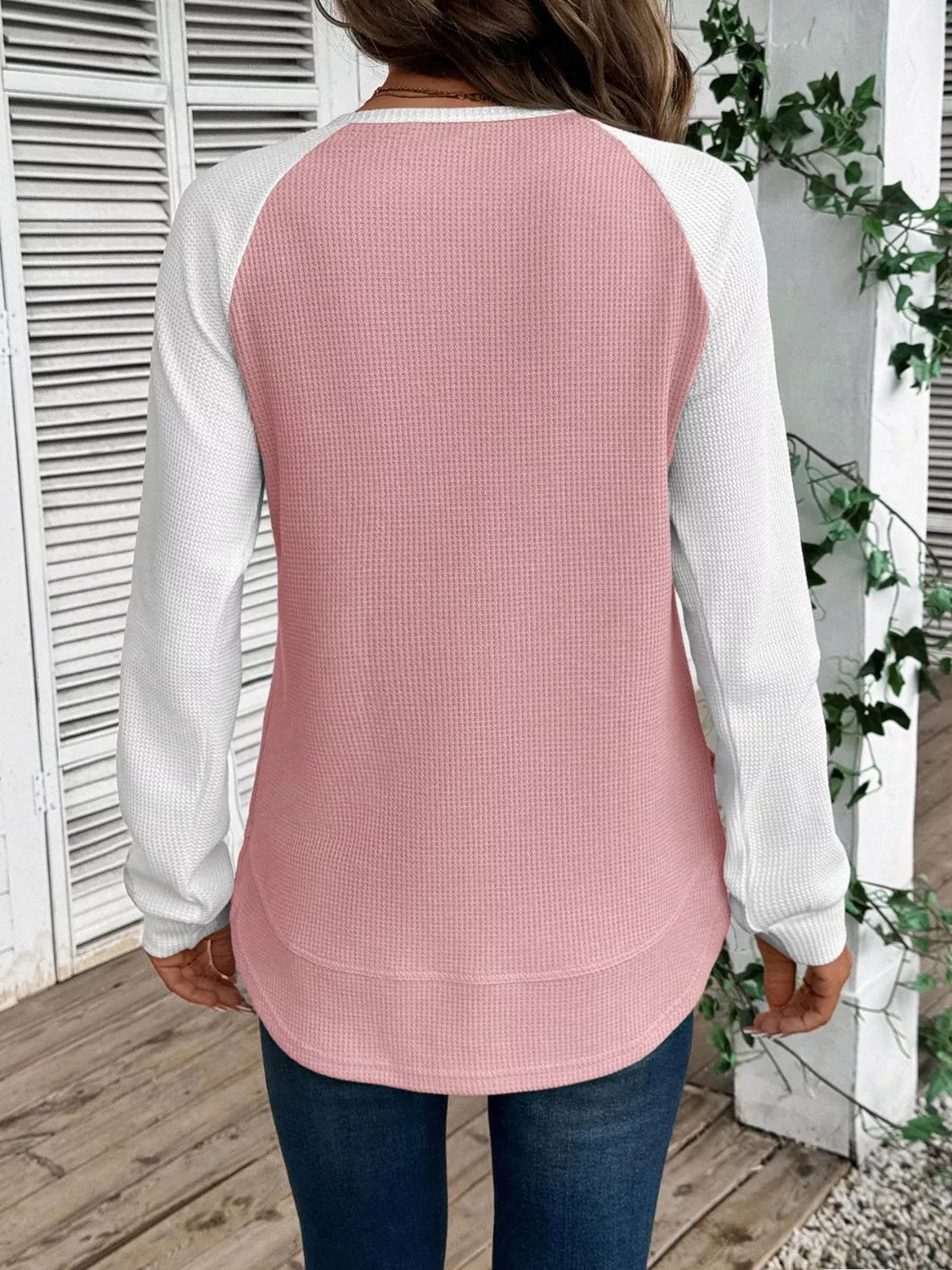 Waffle Knit Raglan Sleeve T-Shirt | Relaxed Fit Crew Neck