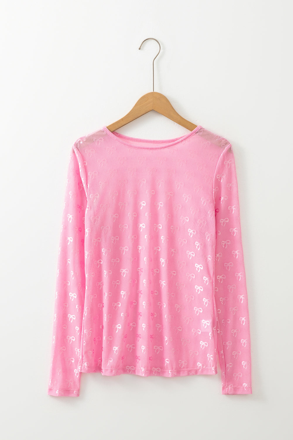 Women’s Bow Mesh Long Sleeve Top - Sheer Romantic Blouse