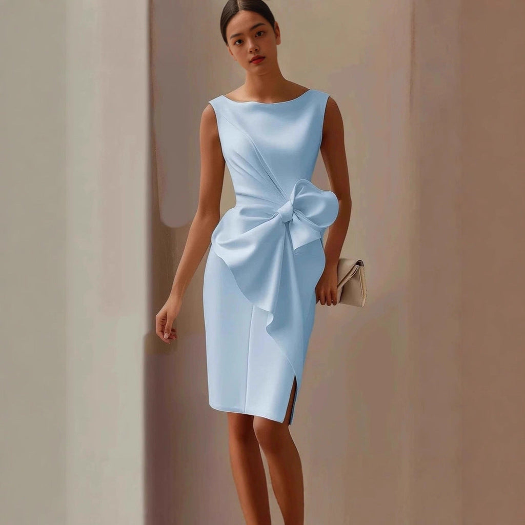 Women's Sleeveless Bow-Knot Midi Dress with Side Slit