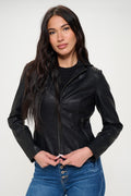 Vegan Leather Hooded Jacket