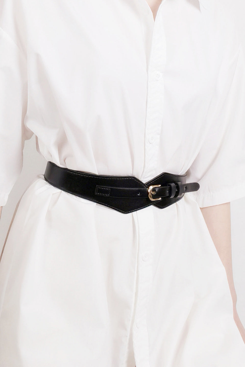Fashion Geometric Elastic Belt | PU Leather | Brown & Gold