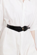Fashion Geometric Elastic Belt | PU Leather | Brown & Gold