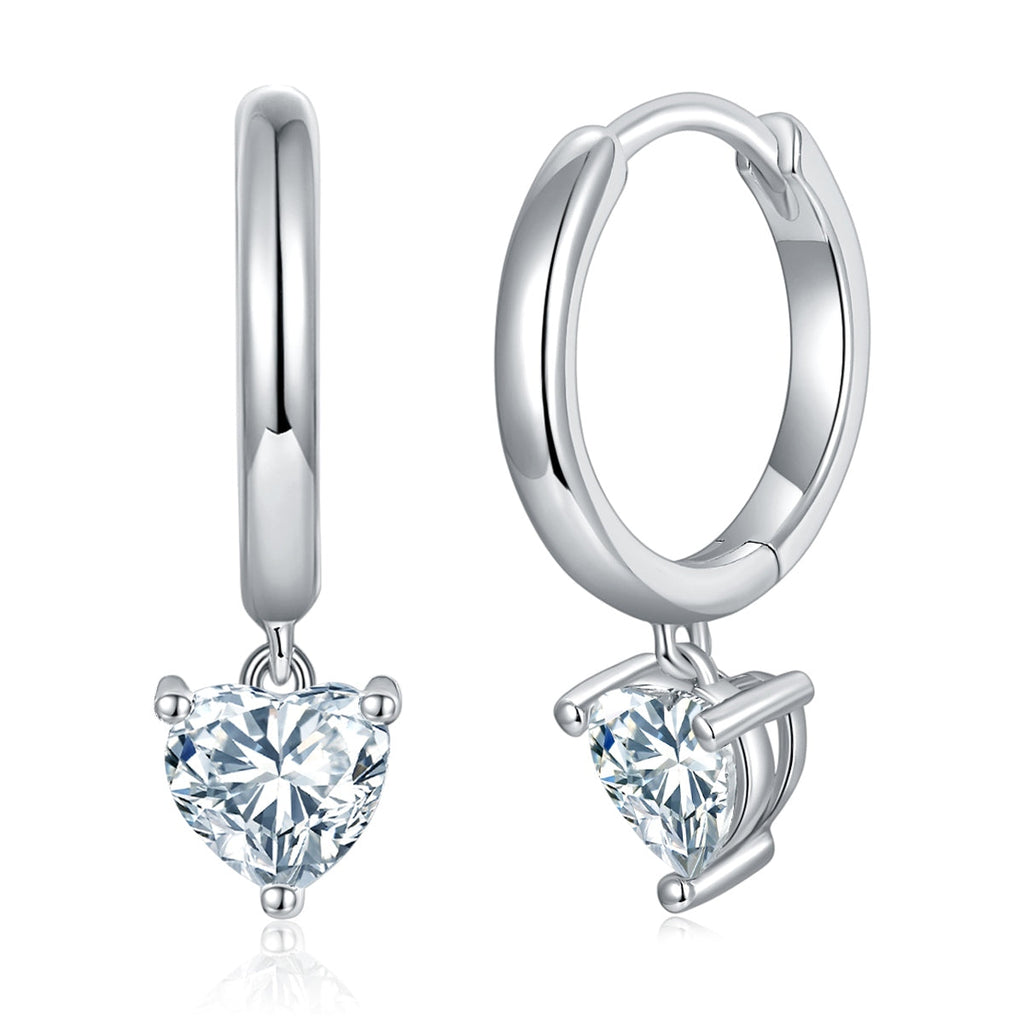 S925 Sterling Silver Heart Moissanite Hoop Earrings Platinum Plated