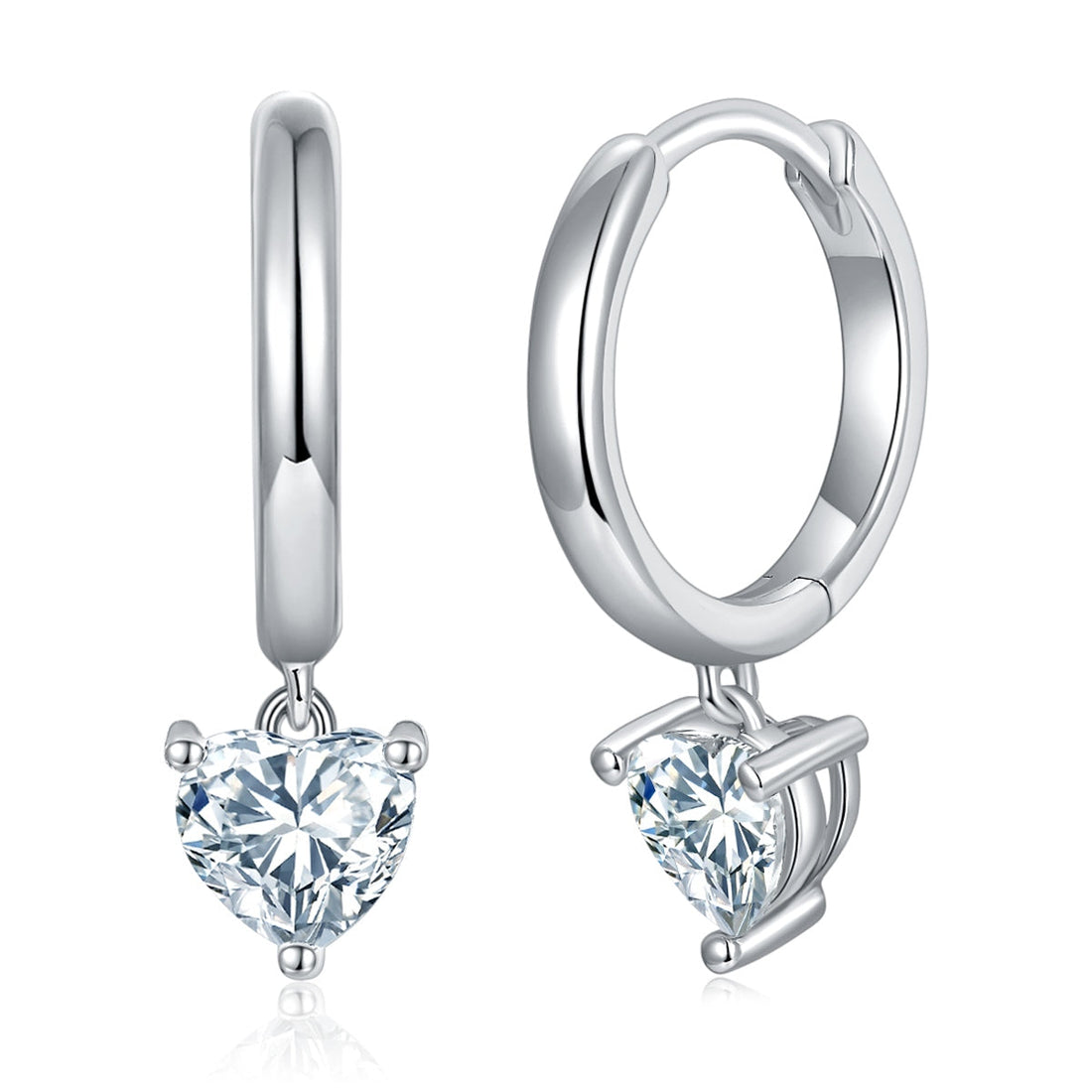 S925 Sterling Silver Heart Moissanite Hoop Earrings Platinum Plated