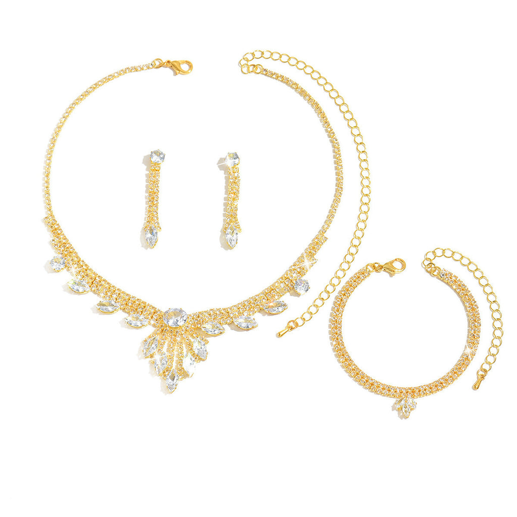 Amazon Hot Selling Jewelry Suit Necklace Earrings Bracelet All-match High-end Accessories Clavicle Chain Three-piece Set