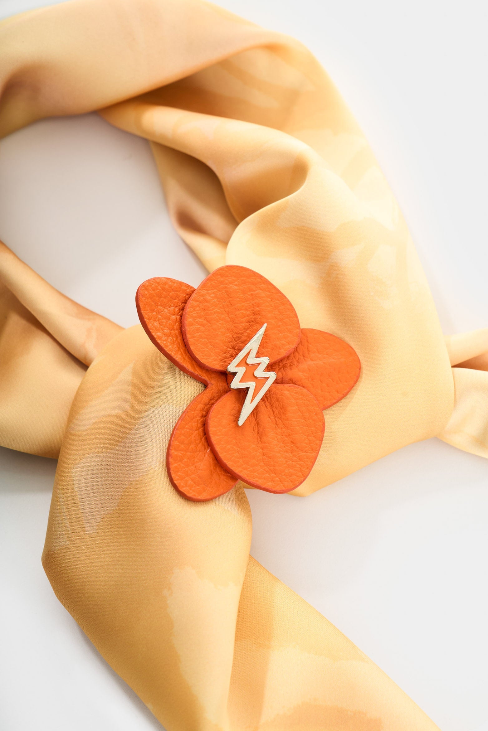 Handcrafted Leather Orchid Brooch in Orange