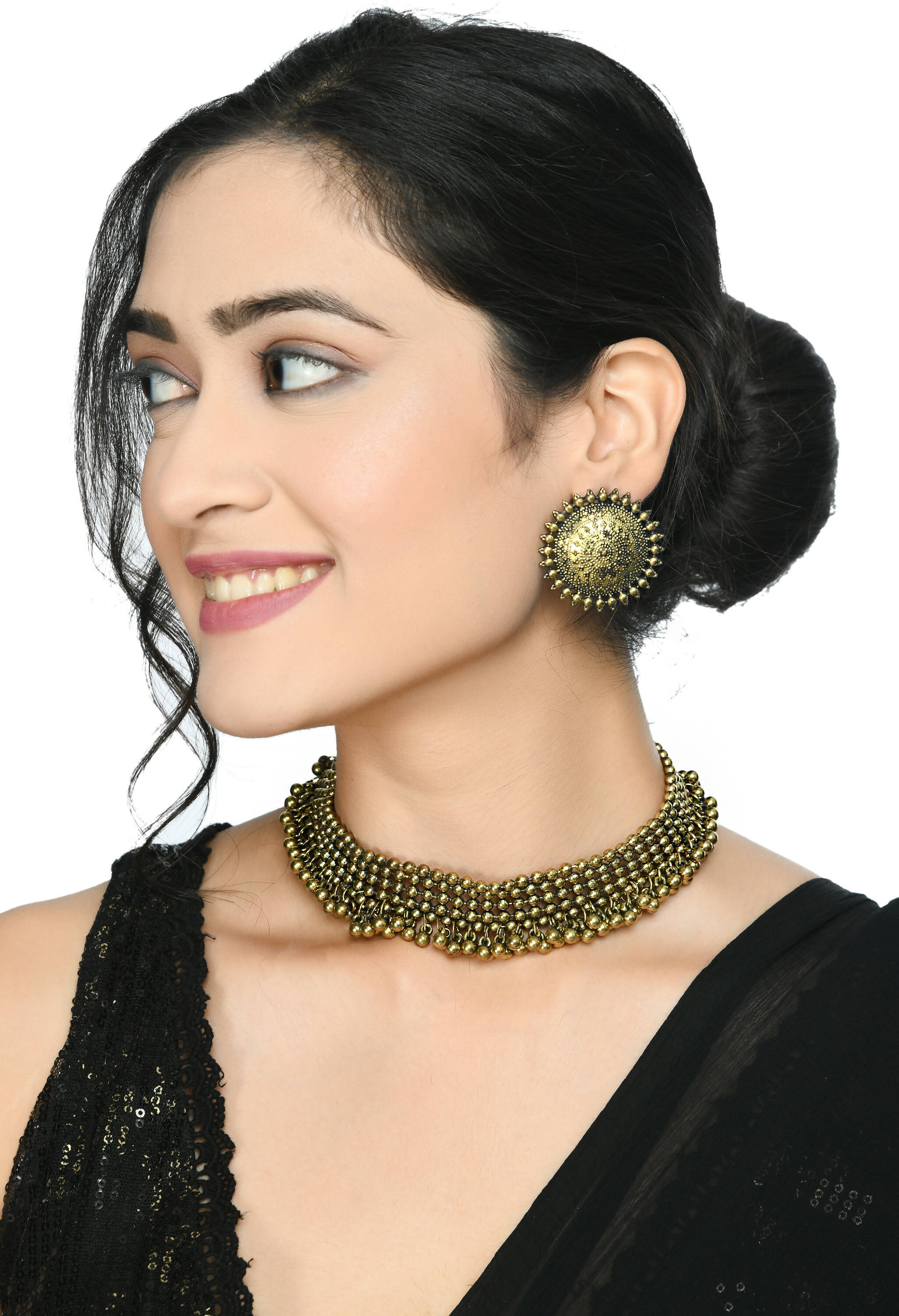 Gold-Polished Ghungroo Choker Set Oxidised Brass Jewelry