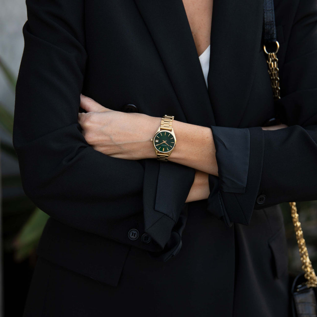 The Harper Gold + Green Minimalist 29mm Stainless Steel Watch